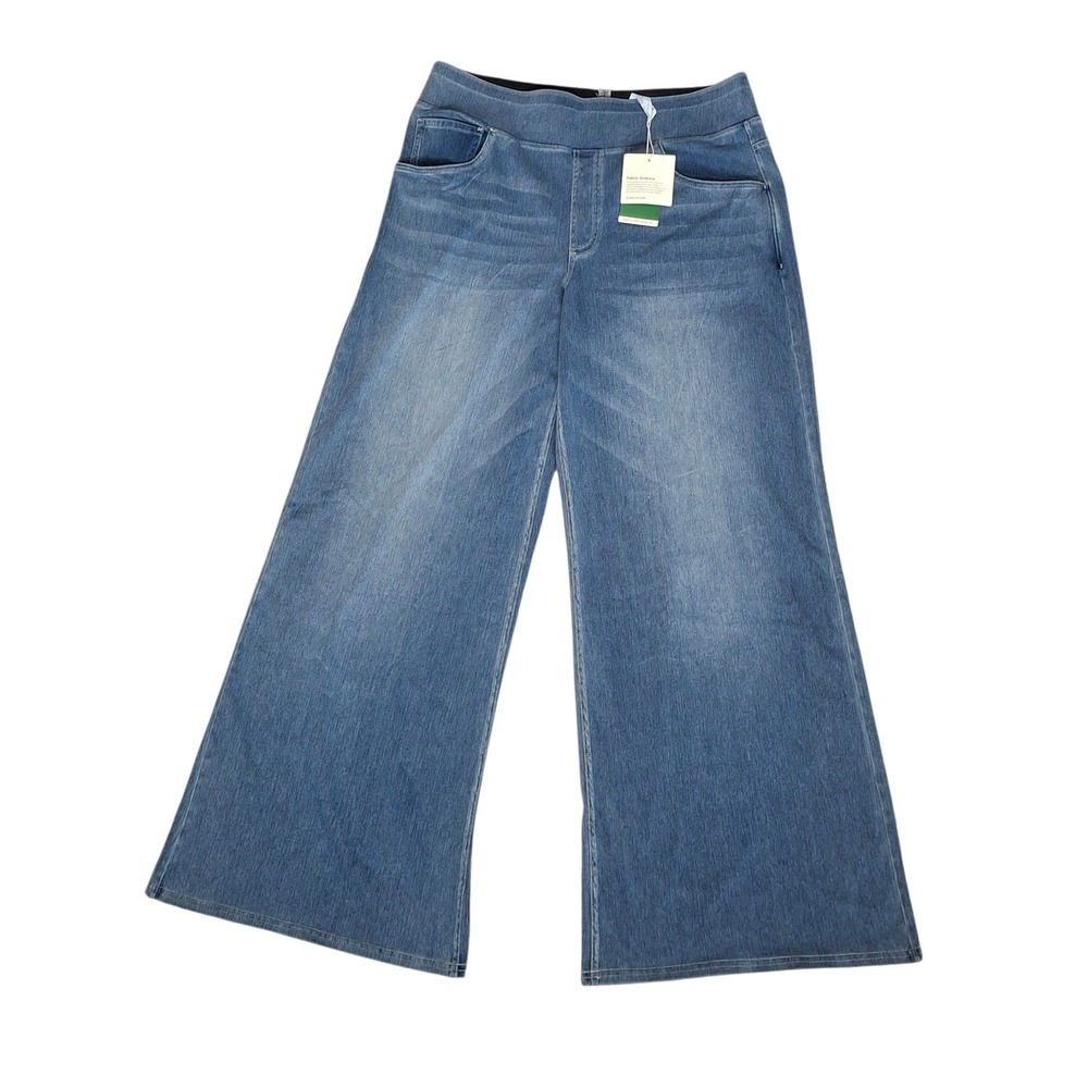 Halara Wide Leg Denim Jeans XL Regular Blue High Waisted Pull On Stretch - Picture 2 of 11